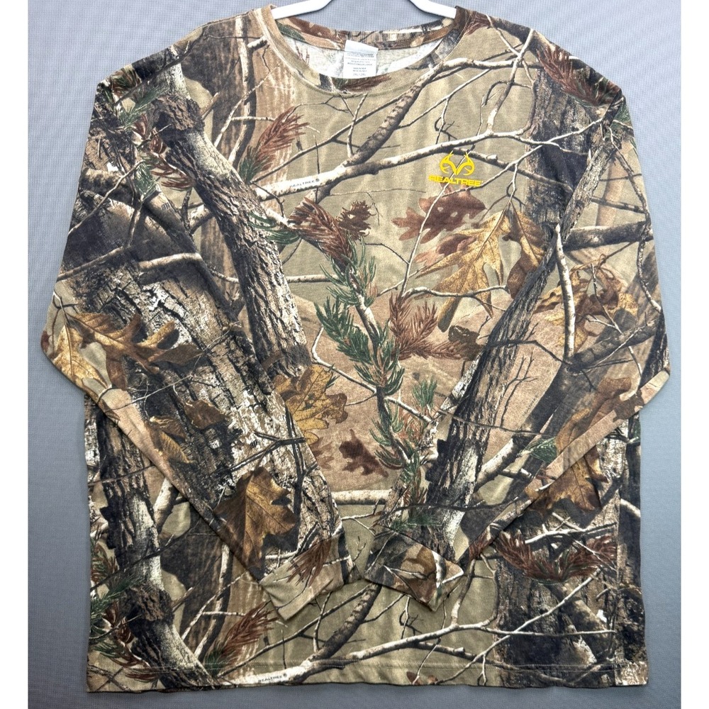Realtree AP Camo Long Sleeve Hunting T-Shirt Yellow Logo | Men's 2XL